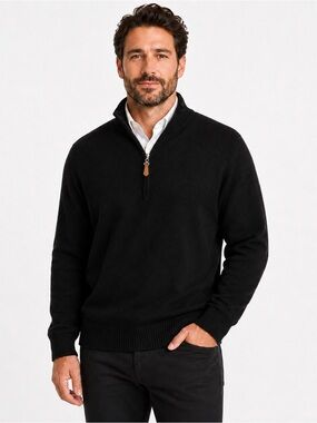 Alan Flusser Mens XXL Black 100% Pure Cashmere Quarter Zip Sweater Pullover